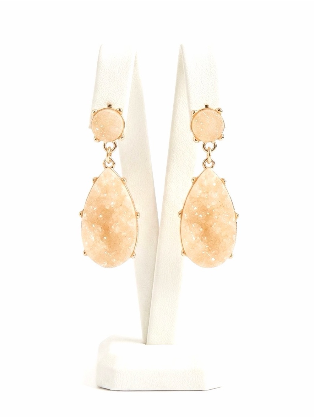 New Parisian Night Yellow Quartz Druzy Gold Crystal Water Drop Stud Earrings